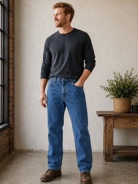 Rustler Classic Blue Straight Leg Jeans Men's 36x30 100% Cotton Denim